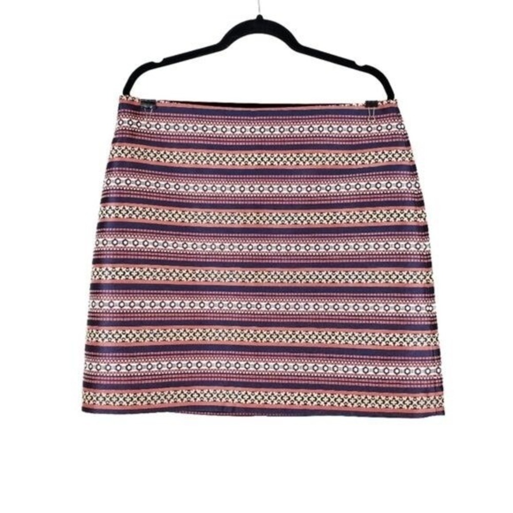 Loft Womens Orange Red Blue Geometric Stripe Damask Mini Skirt Size 14 NWT